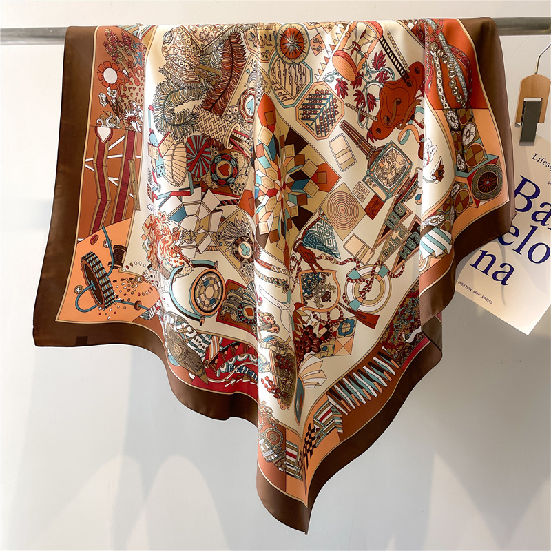 Face Scarf Mask - ผ้าพันคอไหมทวิลล์ลายดอกไม้สำหรับผู้หญิง รุ่นใหม่ปี 2026 สำหรับฤดูใบไม้ผลิและฤดูใบไม้ร่วง ผ้าพันคอแบบฮิญาบ ผ้าคลุมศีรษะ