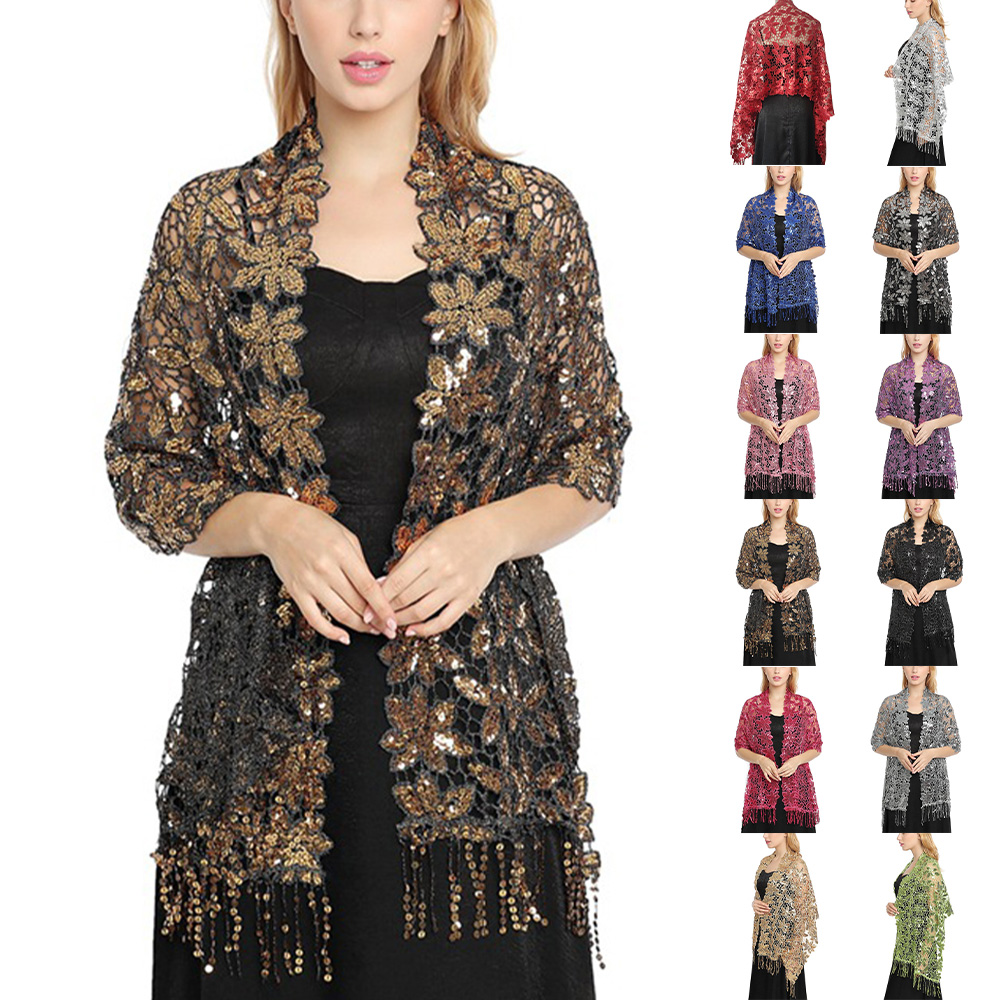 Stole Wedding Shawl - เจ้าสาวแต่งงาน Hollow เลื่อมลูกไม้ผ้าคลุมไหล่ผู้หญิง Party Wrap หญิง