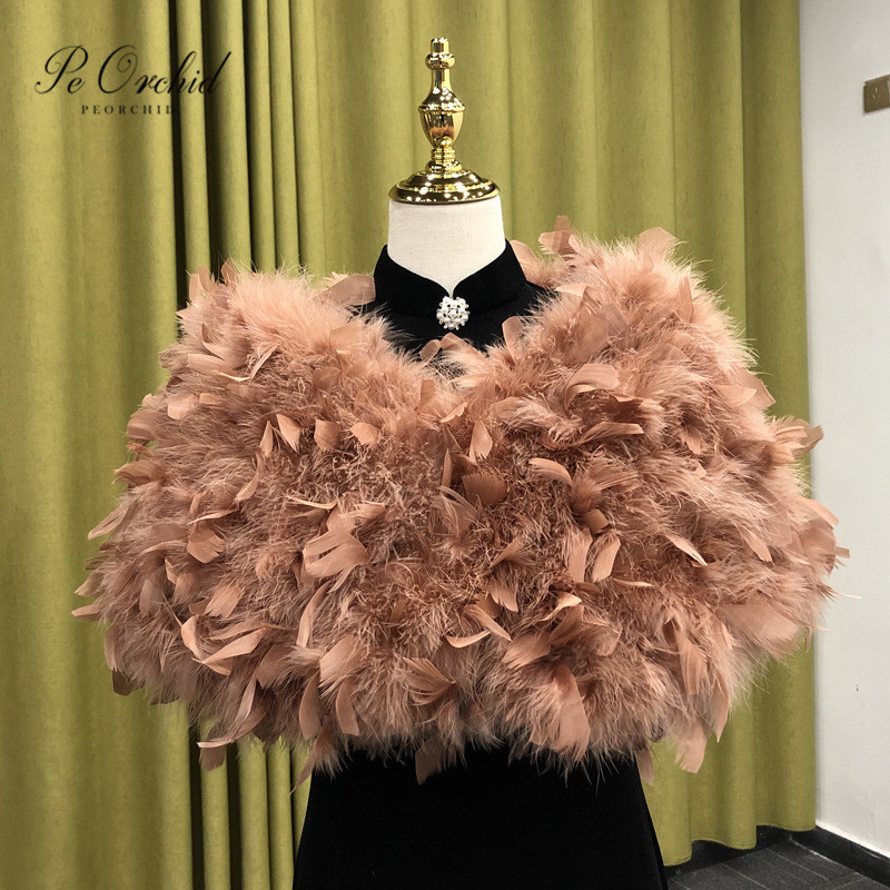 Stole Wedding Shawl - ผ้าคลุมไหล่ขนเฟอร์เทียมสีน้ำตาลวินเทจ PEORCHID ผ้าคลุมไหล่สำหรับงานแต่งงาน ของขวัญสำหรับเพื่อนเจ้าสาวและเจ้าสาว เสื้อคลุมโบเลโรสำหรับผู้หญิง เสื้อโค้ทฤดูหนาวสุดหรู