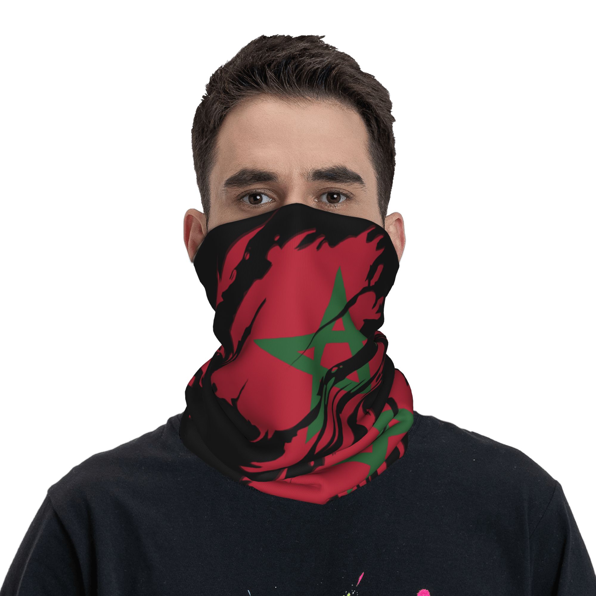 Neck Warmer Tube - ผ้าพันคอแบบมีแถบลายธงโมร็อกโก ดีไซน์พิเศษ สำหรับผู้หญิงและผู้ชาย ใช้คลุมคอในฤดูหนาว เหมาะสำหรับเล่นสกี หรือใช้เป็นผ้าคลุมหน้า