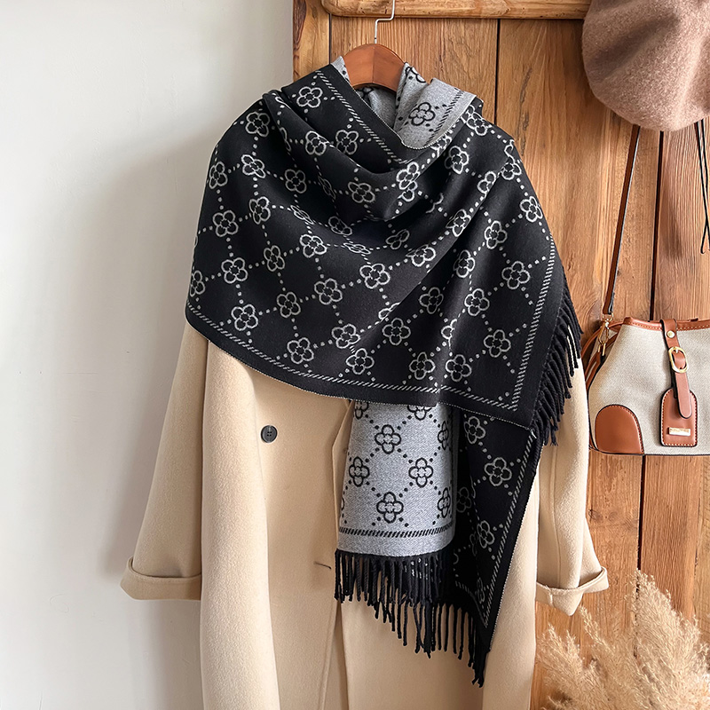 Woven Scarf Blanket - แบรนด์ Jacquard ออกแบบฤดูหนาวสองด้านผ้าพันคอแคชเมียร์นุ่มยาว Fringe Pashmina Shawl