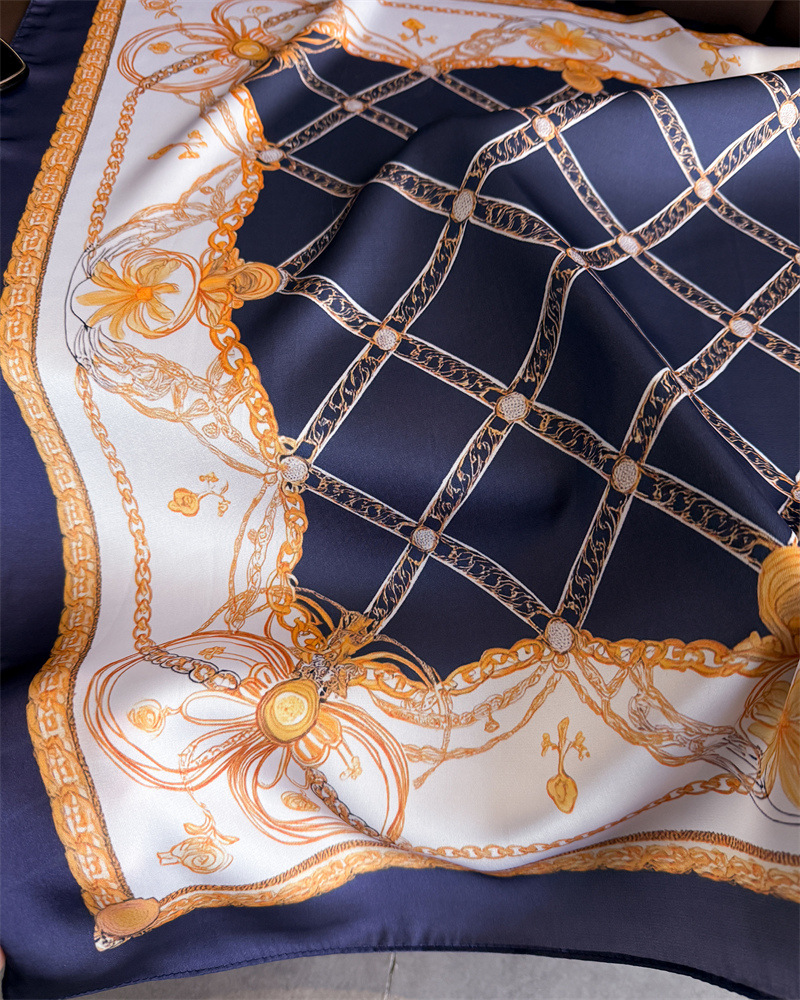 ผ้าพันคอไหมพิมพ์ลายโซ่สีน้ำเงิ - Ascot Neck Scarf บทวิจารณ์และราคา