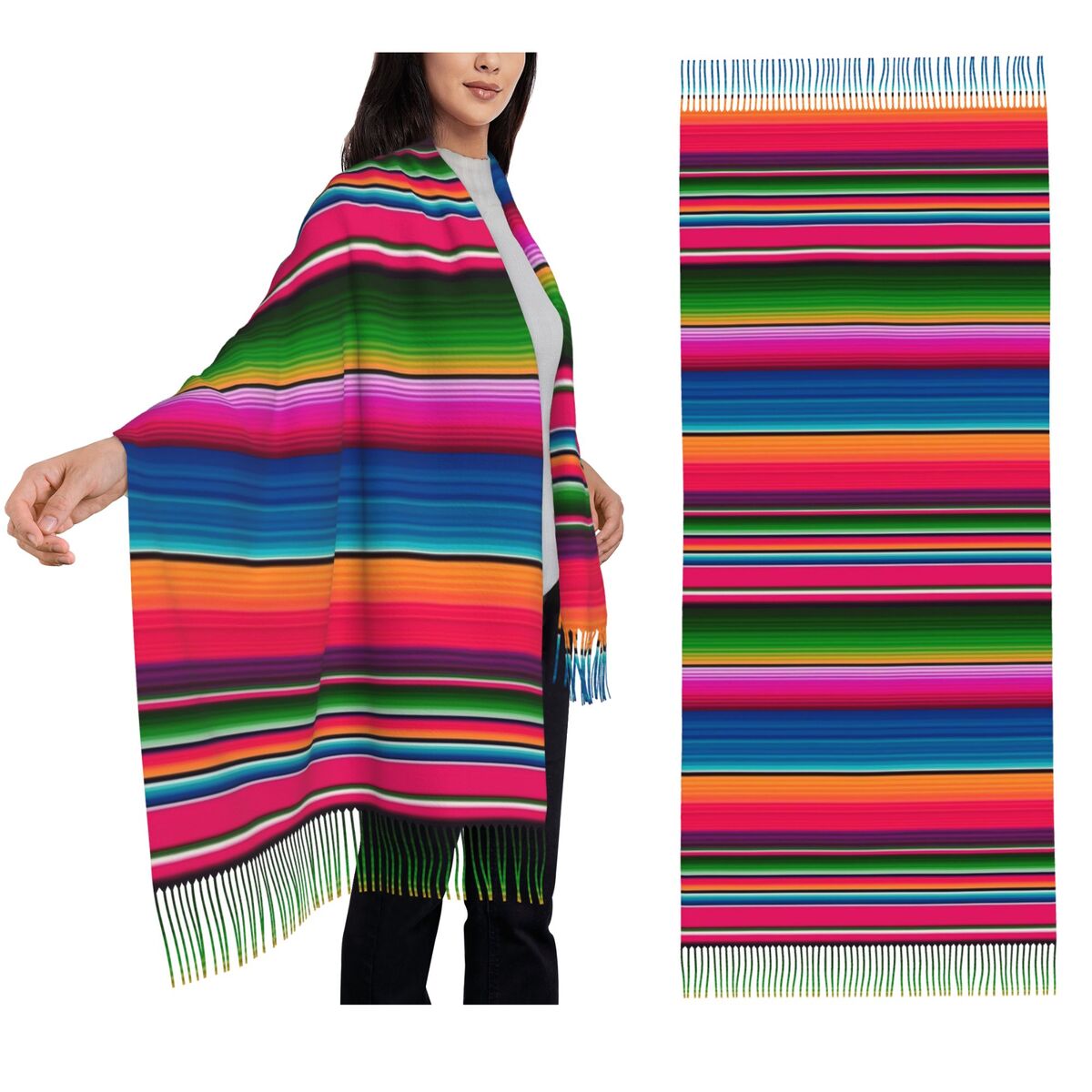 ผ้าคลุมไหล่ลายทางสไตล์เม็กซิกั - Woven Scarf Blanket บทวิจารณ์และราคา