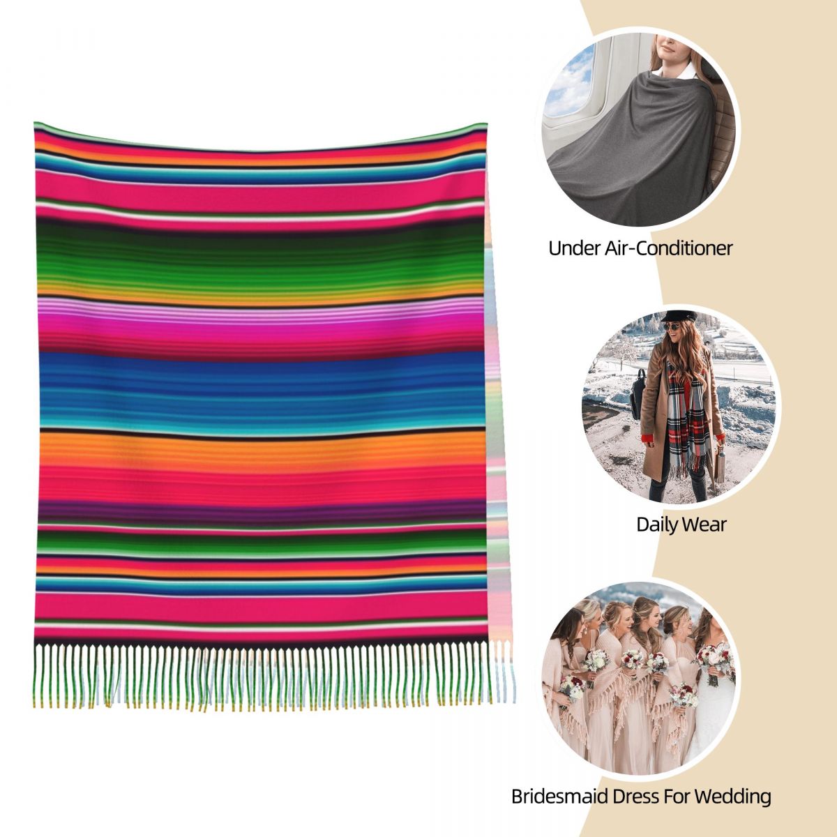 ผ้าคลุมไหล่ลายทางสไตล์เม็กซิกั - Woven Scarf Blanket บทวิจารณ์และราคา